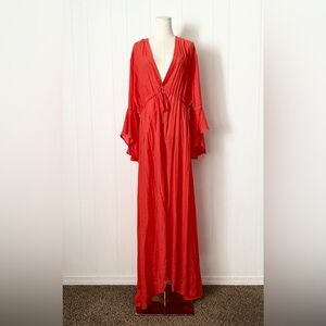 MONDAY Swimwear Belize Beach Cover-Up Maxi Dress NWT Medium Chili Pepper Orange